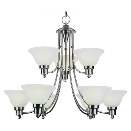 TRANS GLOBE Nine Light Brushed Nickel Alabaster Glass Up Chandelier 6549 BN